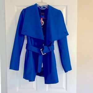 Ted Baker royal blue wool wrap coat with belt.